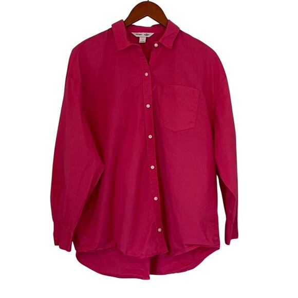 Old Navy Bright Pink Boyfriend Shirt Cotton Oversized Long Sleeve Button Down M - Picture 1 of 12